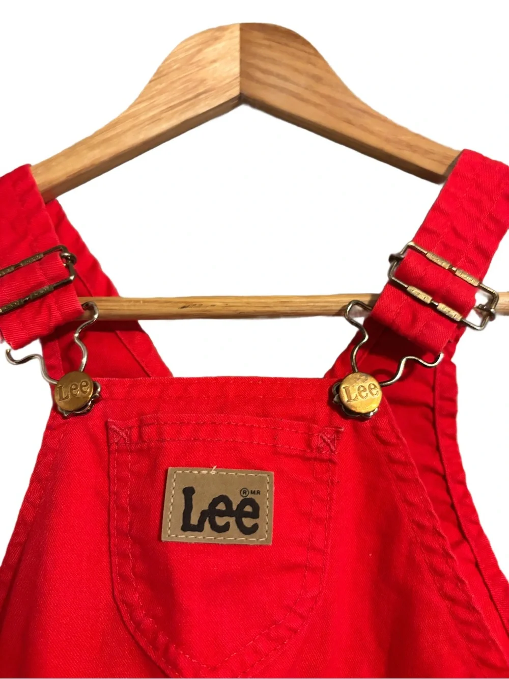 Vintage-Lee Kids Bright Red Bib-Overalls Made In the USA Unisex Size 3T